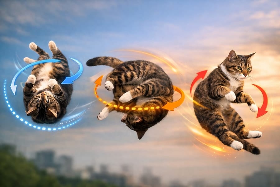 ネコがどんな体勢からでも「足から着地できる」理由を解明