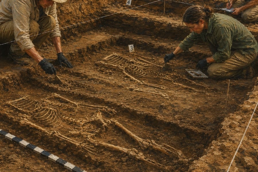 7000年前の「頭のない遺骨」を77体発見、スロバキア